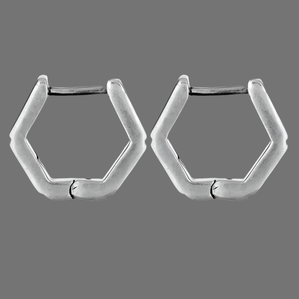 Hexagonal Hoop Silver Earrings
