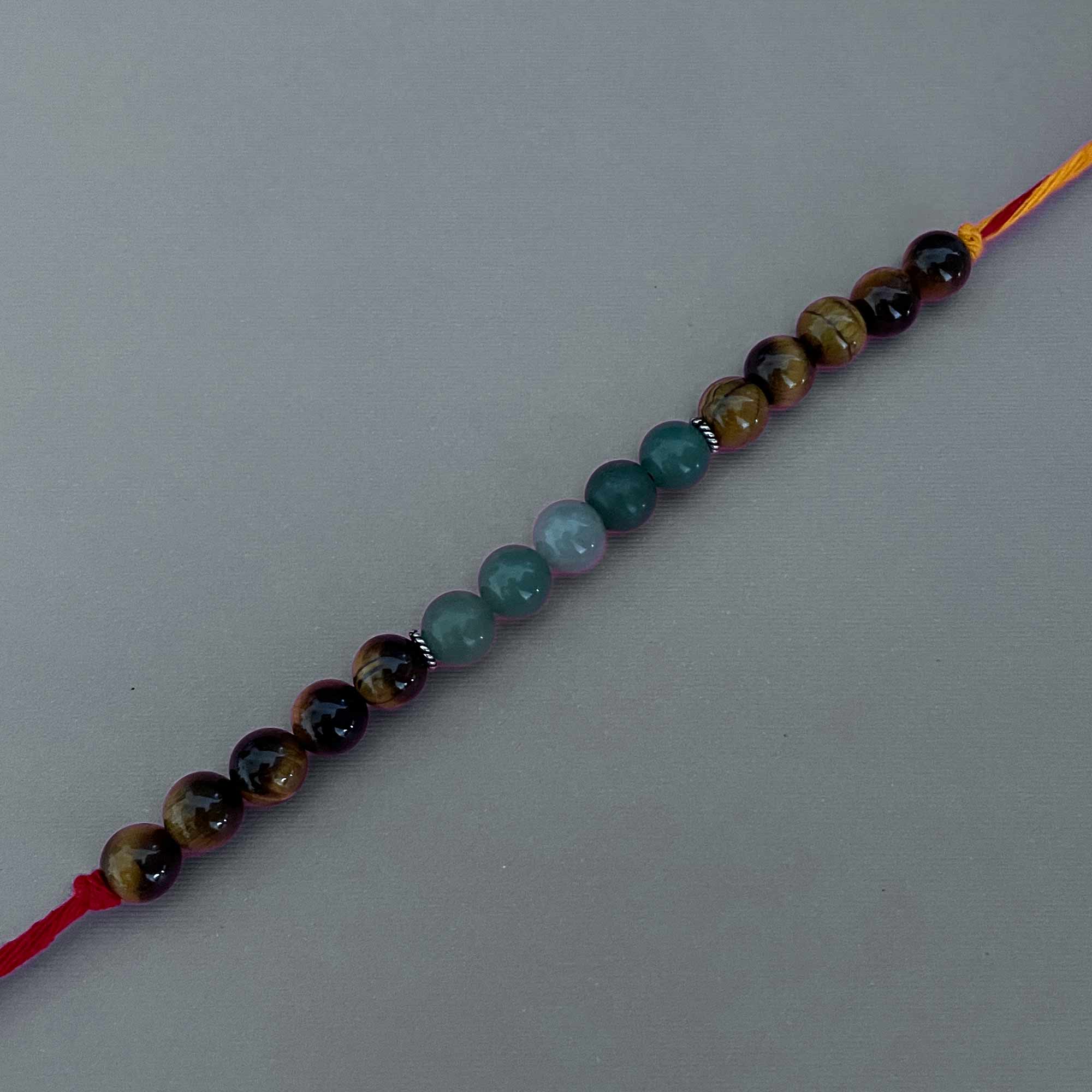 Inner Harmony Healing Gemstone Moli Rakhi Bracelet with Green Aventurine, Tiger's Eye and Silver