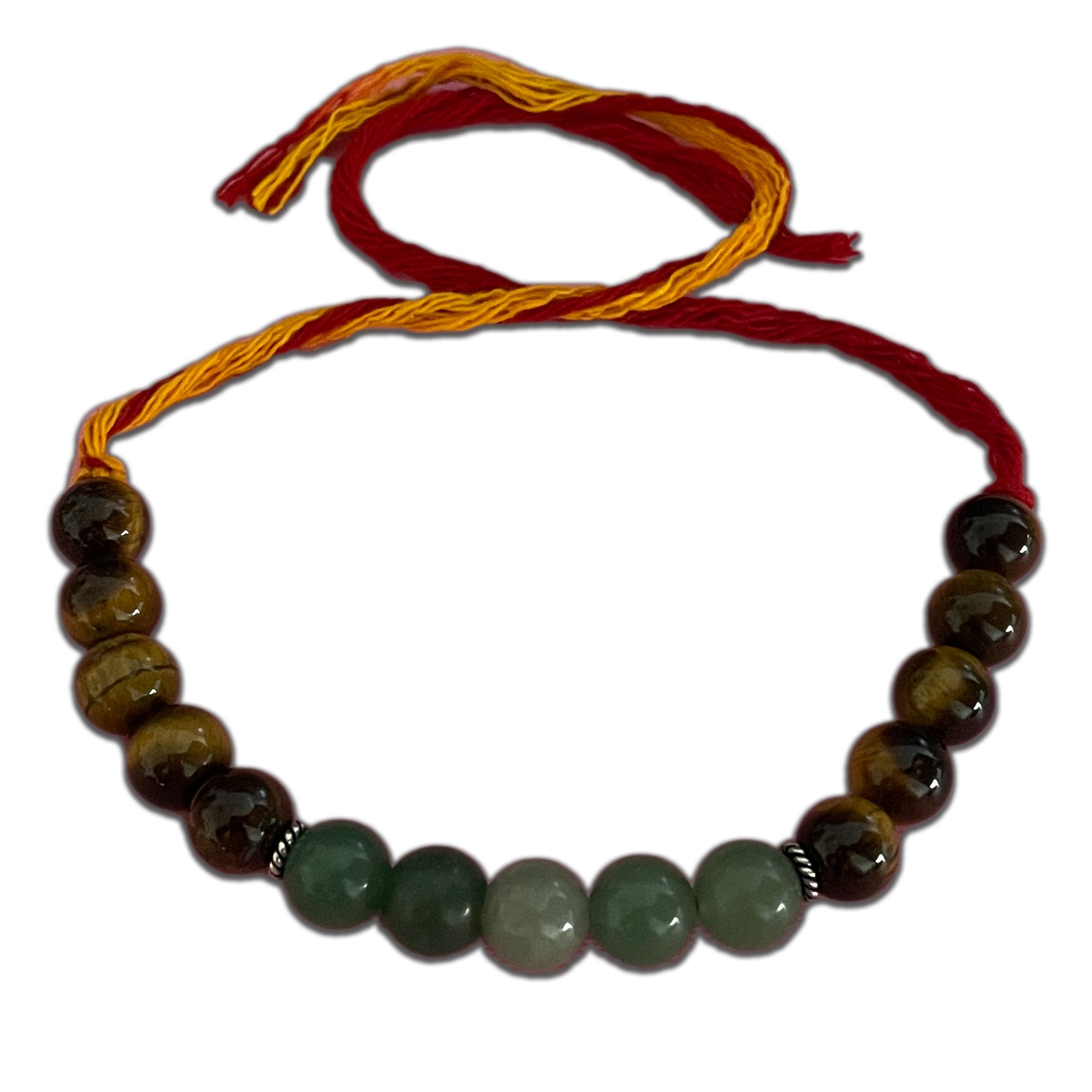 Inner Harmony Healing Gemstone Moli Rakhi Bracelet with Green Aventurine, Tiger's Eye and Silver