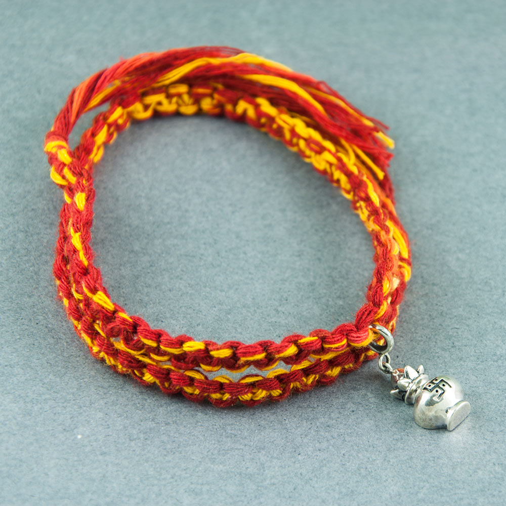 Kalash Silver Charm Moli Rakhi Bracelet