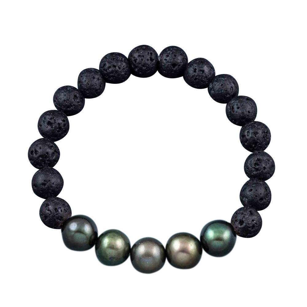 Fourseven Lava Bead Bracelet in Pearl-Steel Grey B-211-EA-PEA-Steel Grey White-BG-Image
