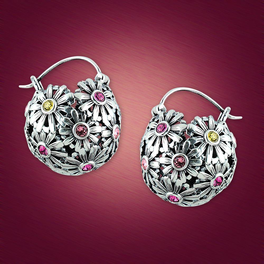 Fourseven Les Fleurs Daisy Baali Earrings with Swarovski Crystals E-506-EA-S Base-Image