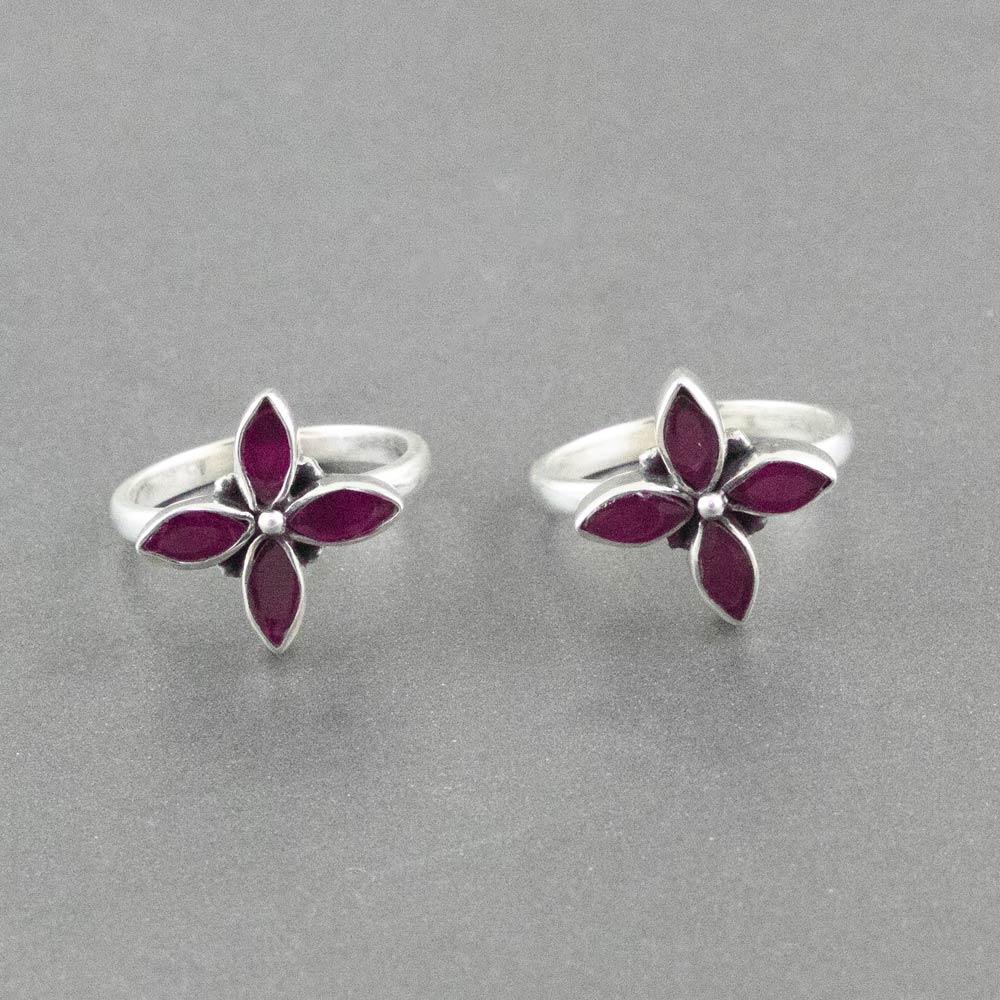 Fourseven Marquise Petals Silver Toe Ring Set in Glass Ruby TR-0068-AL-GLRUB Base-Image