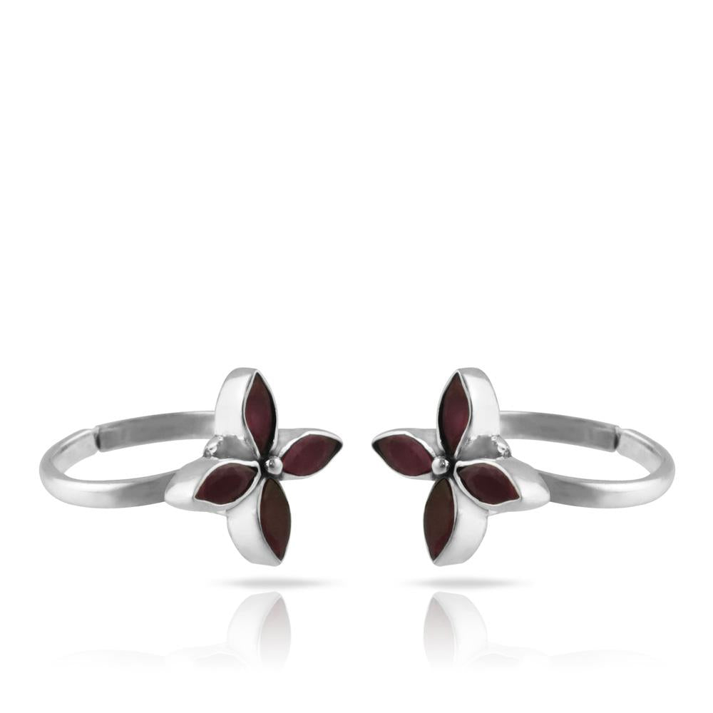 Fourseven Marquise Petals Silver Toe Ring Set in Glass Ruby TR-0068-AL-GLRUB White-BG-Image