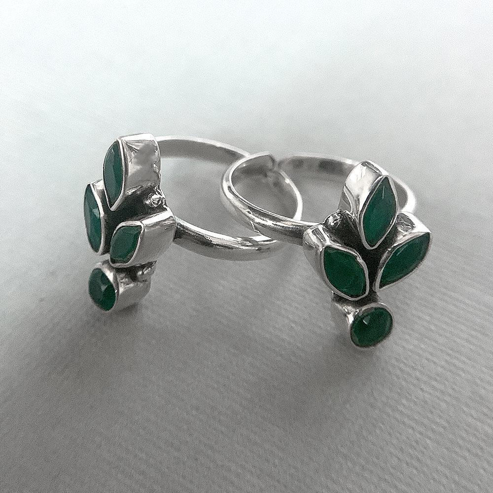 Fourseven Marquise Petals Silver Toe Ring Set in Green Onyx TR-0068-AL-GRO Base-Image