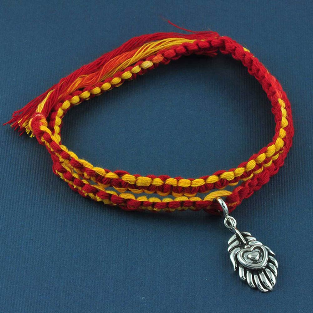 Mor Pankh Silver Charm Moli Rakhi Bracelet