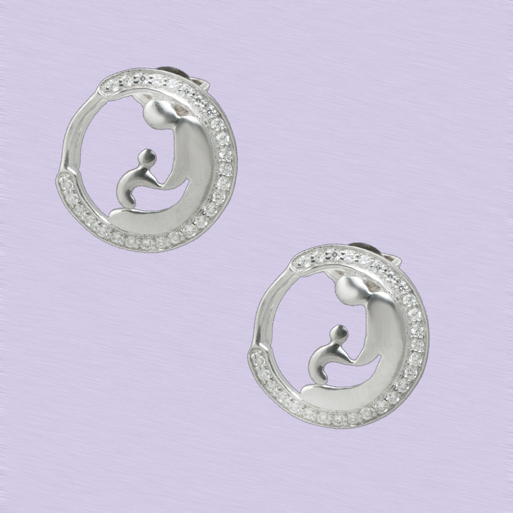 Mother and Child Silver Earrings