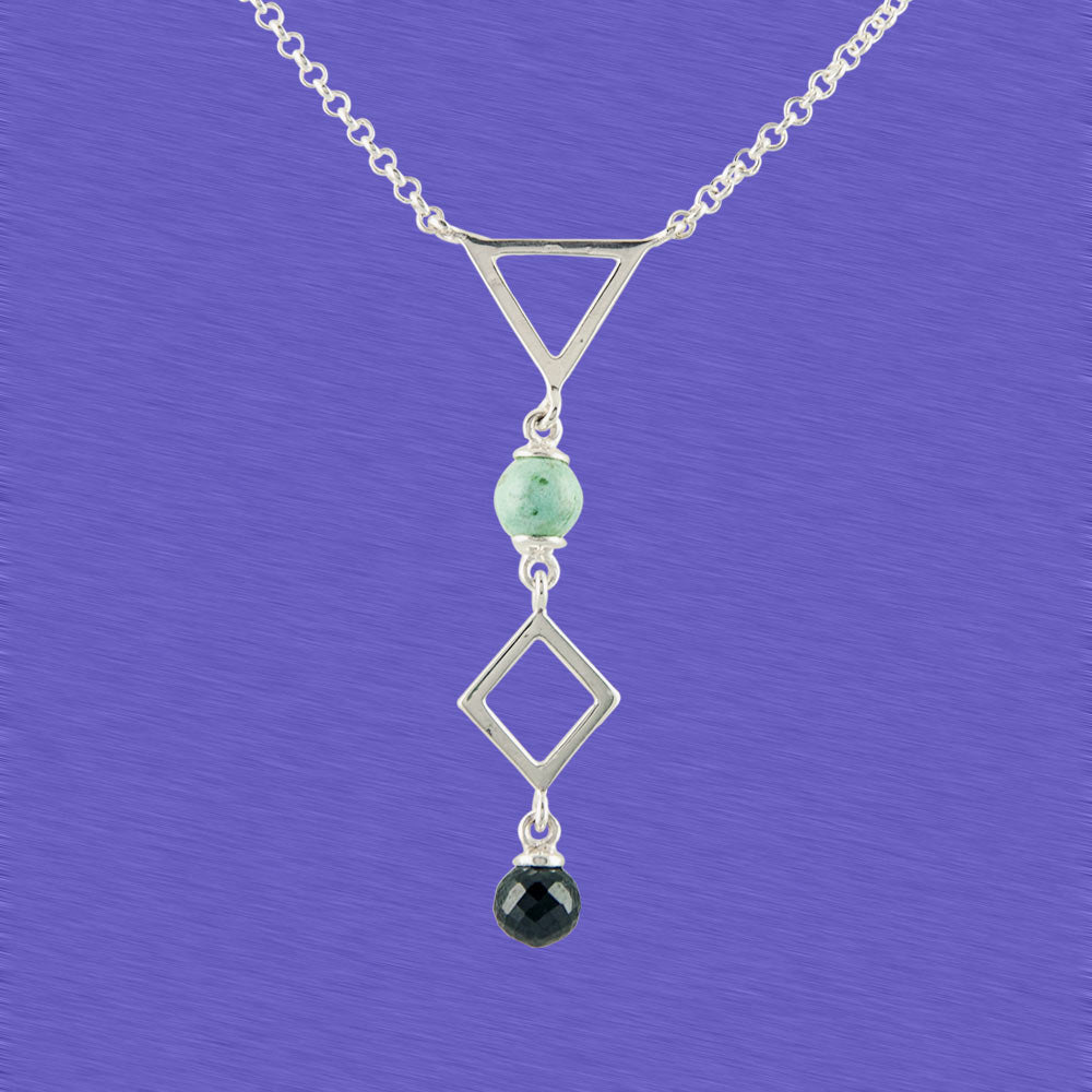 Gratia Elegance Silver Necklace in Turquoise and Black Spinel