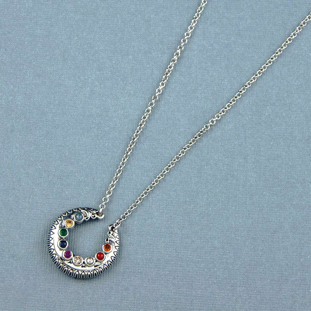 Navratna Gemstone Silver Necklace-16-20