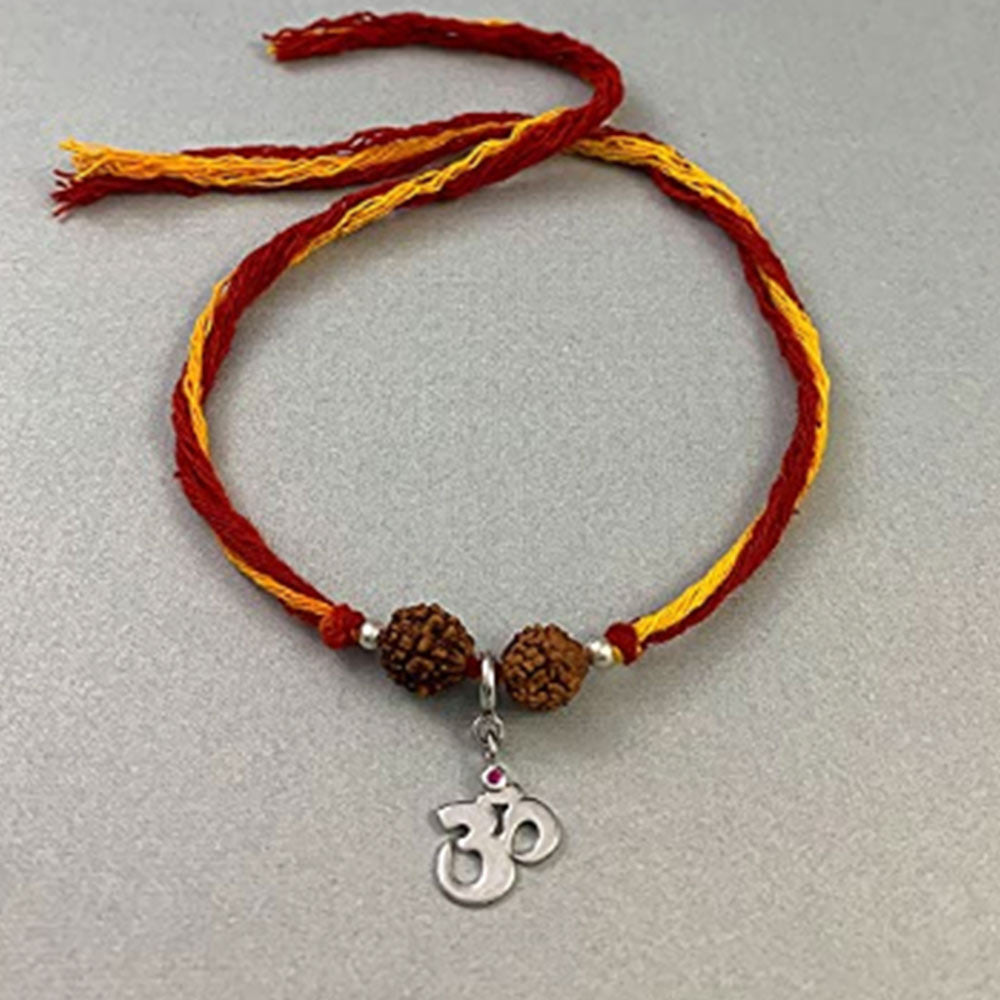 Om Silver Charm Moli Rakhi Bracelet