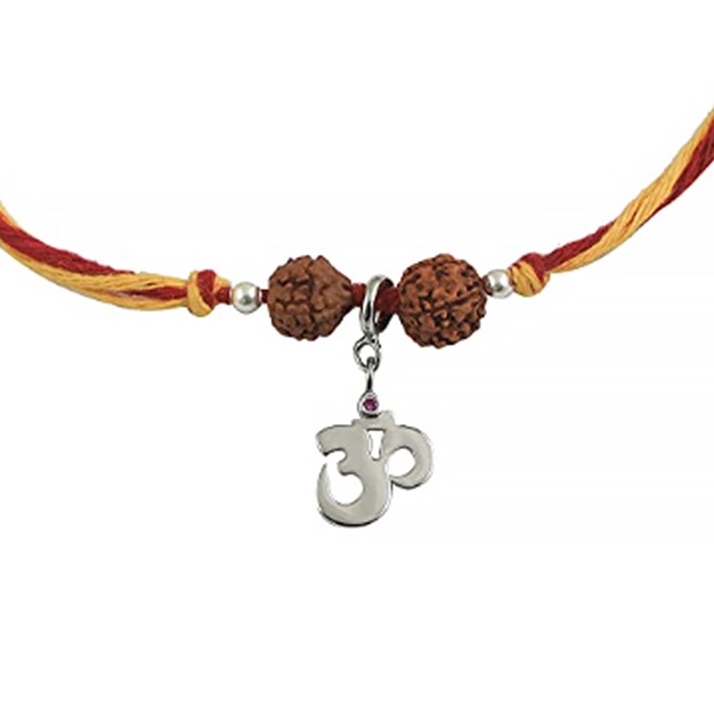 Om Silver Charm Moli Rakhi Bracelet
