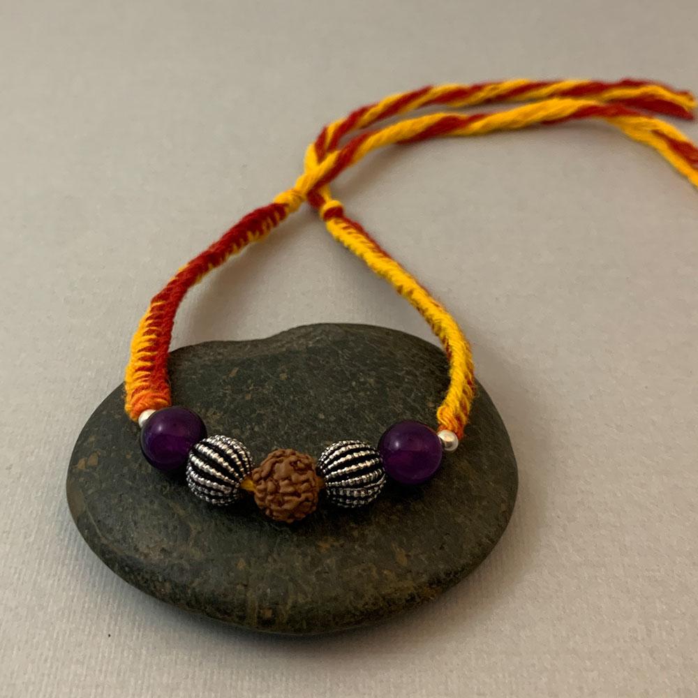 Fourseven Peace & Tranquility Healing Gemstone Rakhi with Amethyst, Silver and Rudraksha B-0311-SP-S-AME Base-Image