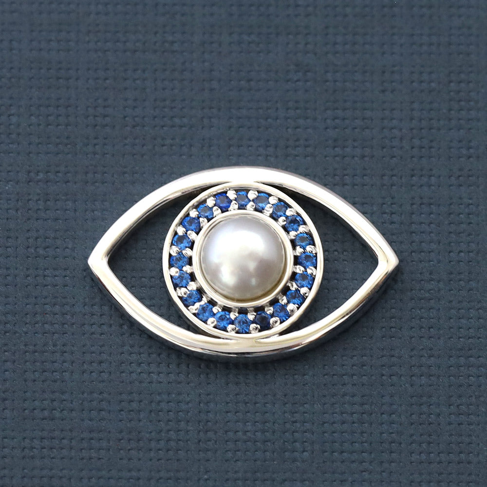 Pearl Iris Evil Eye Silver Floating Pendant