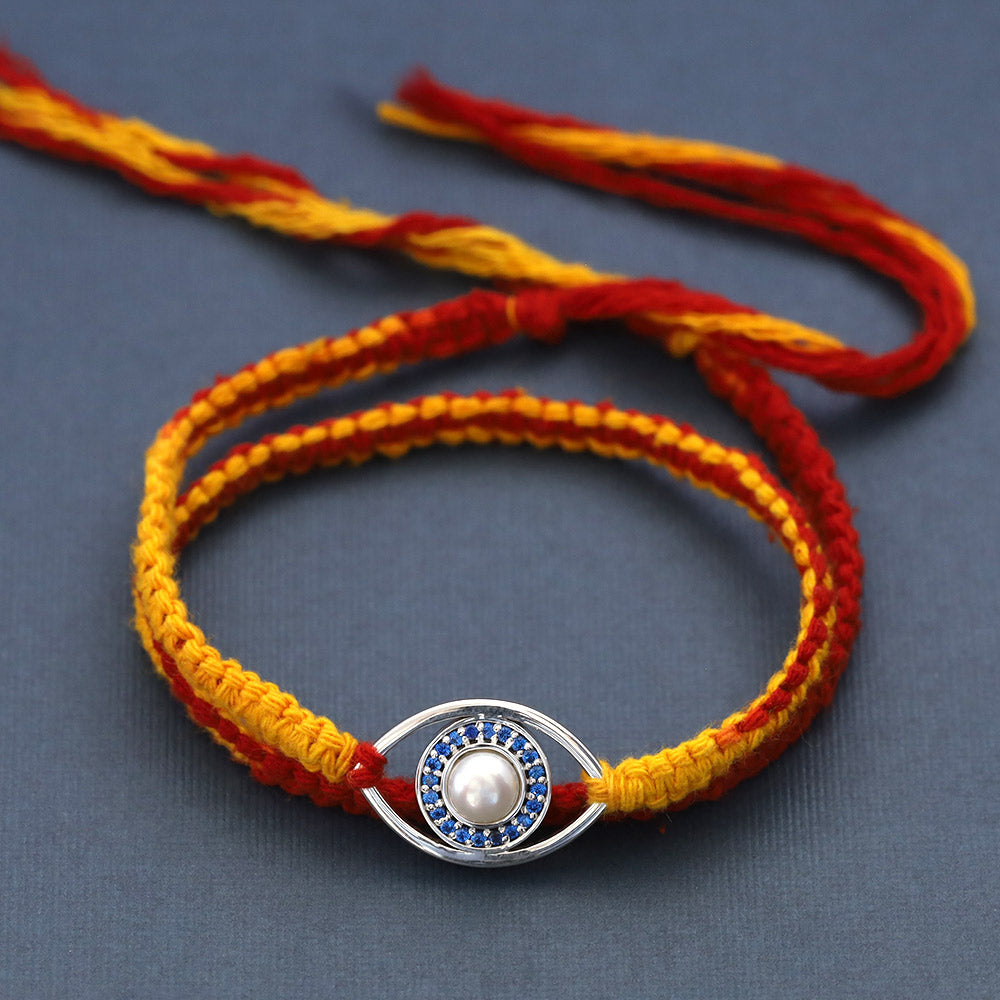 Pearl Iris Evil Eye Silver Pendant Moli Rakhi