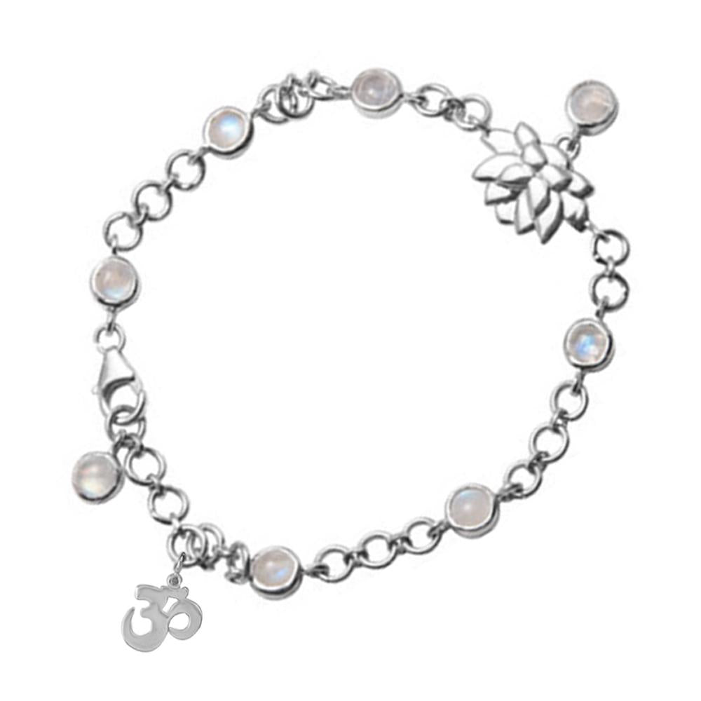 Fourseven Rainbow Moonstone Lotus Charmholder Bracelet B-87-SP-S White-BG-Image