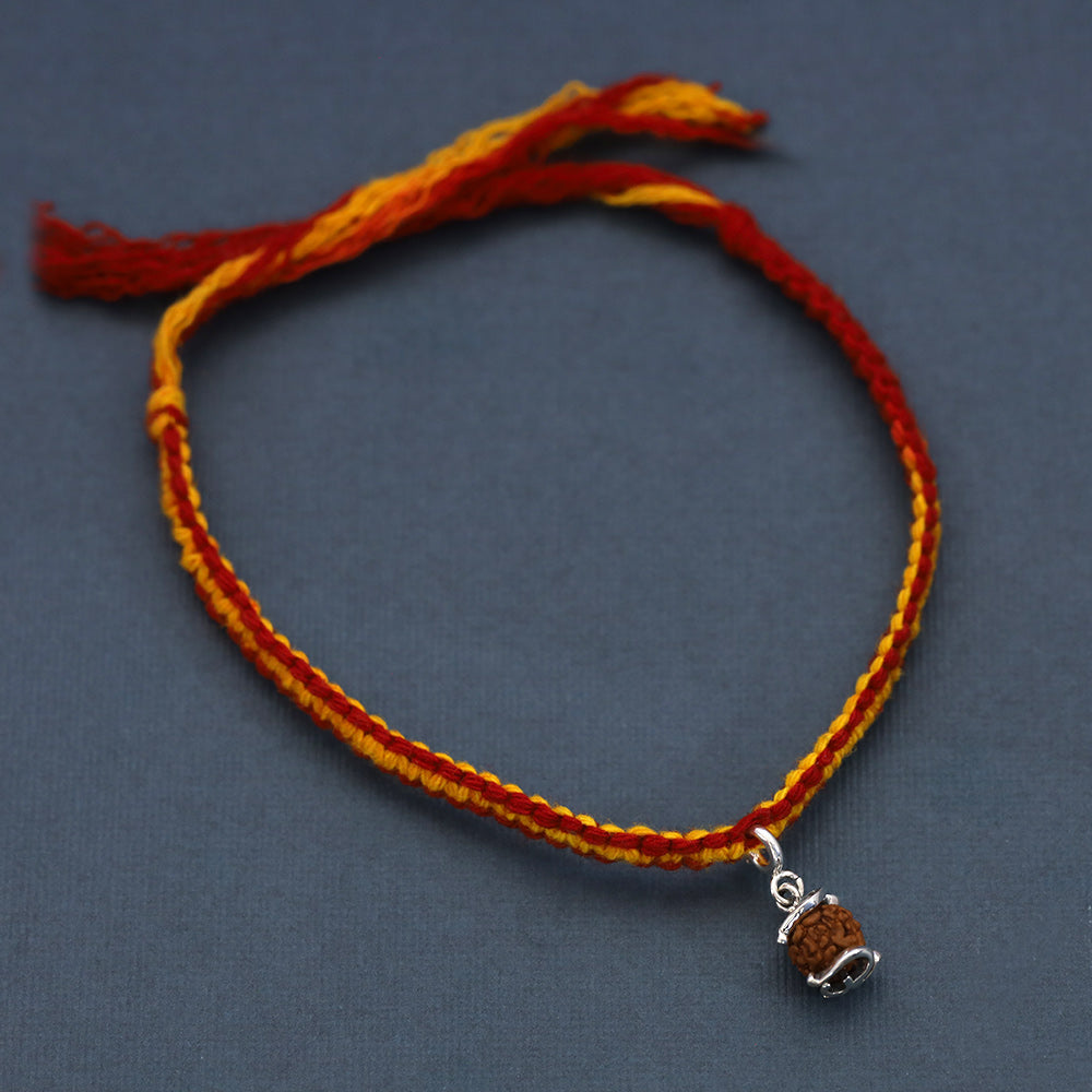 Sacred Rudraksha Om Silver Charm Moli Rakhi