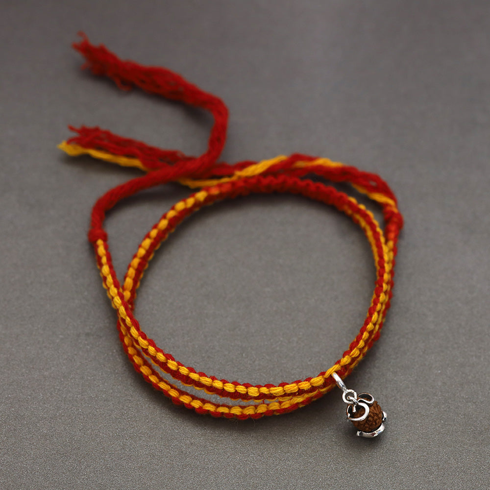 Sacred Rudraksha Om Silver Charm Moli Rakhi