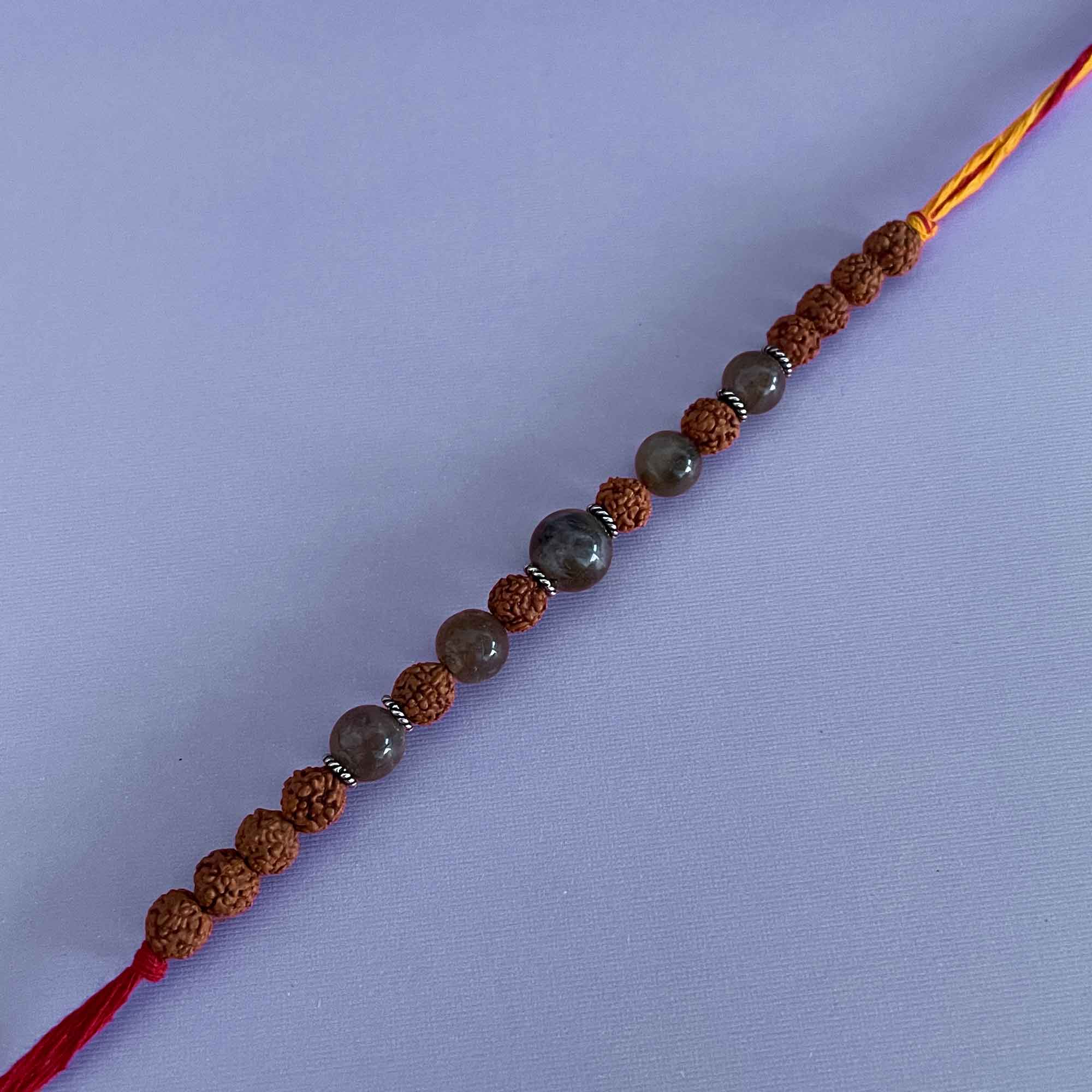 Self Discovery Healing Gemstone Moli Rakhi Bracelet with Labradorite, Silver and Rudraksha