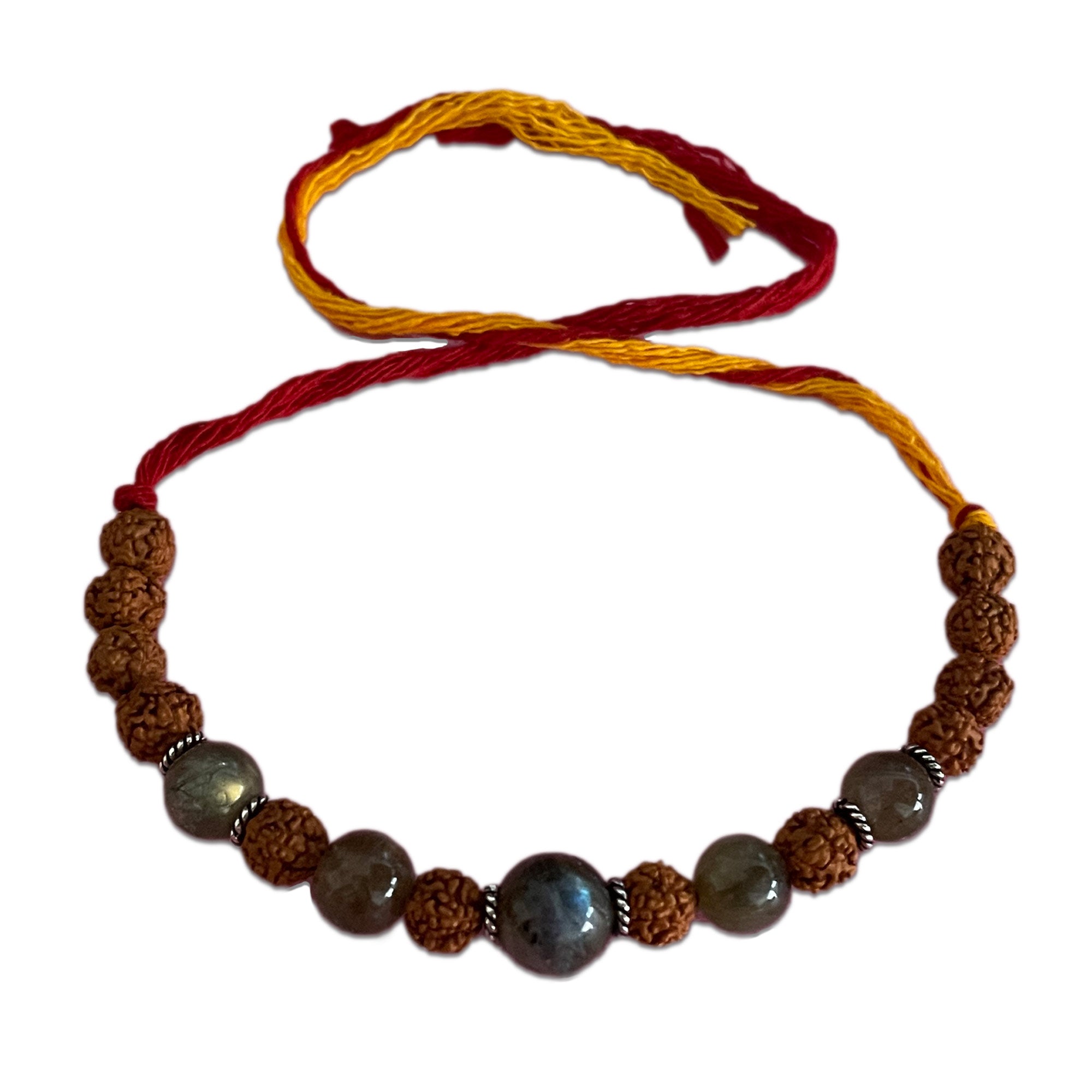 Self Discovery Healing Gemstone Moli Rakhi Bracelet with Labradorite, Silver and Rudraksha