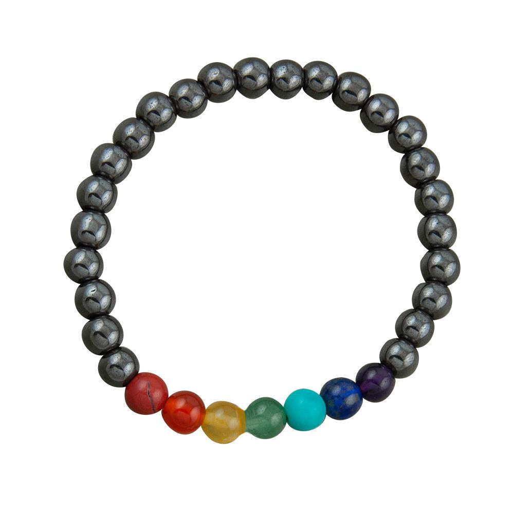 Fourseven Seven Chakras Bead Bracelet in Hematite B-209-SP-HEM White-BG-Image