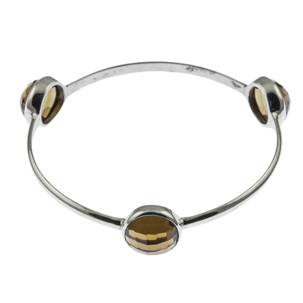 Fourseven Sharadhi 3-Stone Bangle in Smokey Quartz B-177-SI-S White-BG-Image