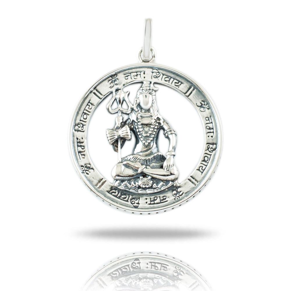 Fourseven Shiva Mantra Aashirwaad Silver Pendant P-0083-SP-S White-BG-Image