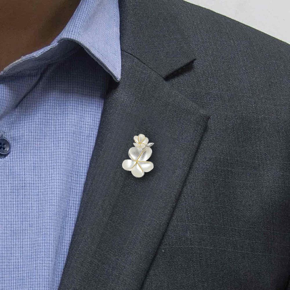 Fourseven Silver Champa Brooch with Gold Accents BR-75-AL-S Model-Image