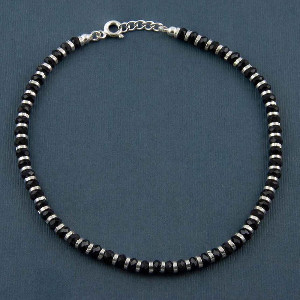 Fourseven Silver Small Bead Nazariya Anklet in Black A-70-SP-S Base-Image