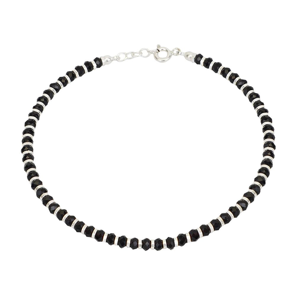 Fourseven Silver Small Bead Nazariya Anklet in Black A-70-SP-S White-BG-Image
