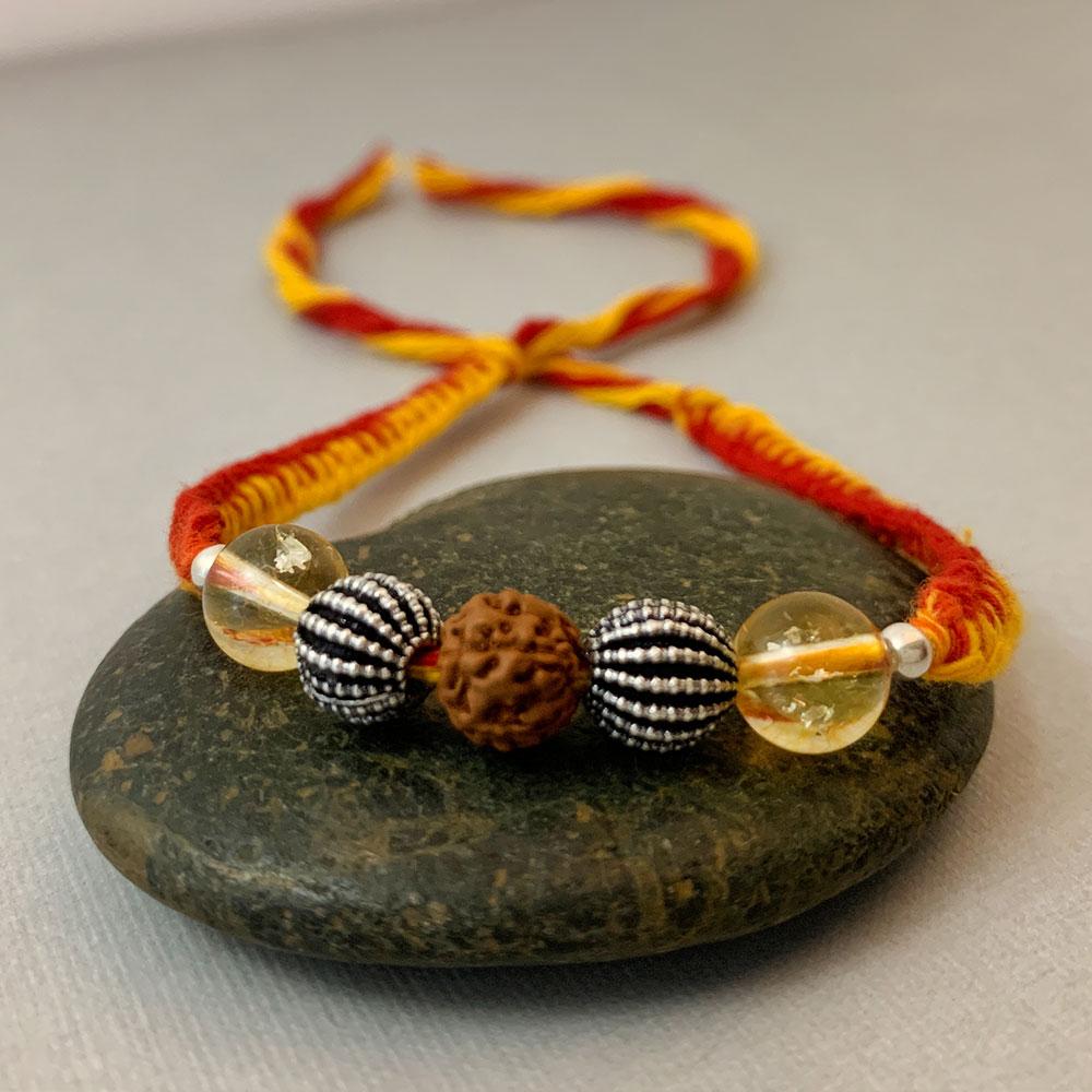 Fourseven Success & Abundance Healing Gemstone Rakhi with Citrine, Silver & Rudraksha B-0311-SP-S-CIT Base-Image