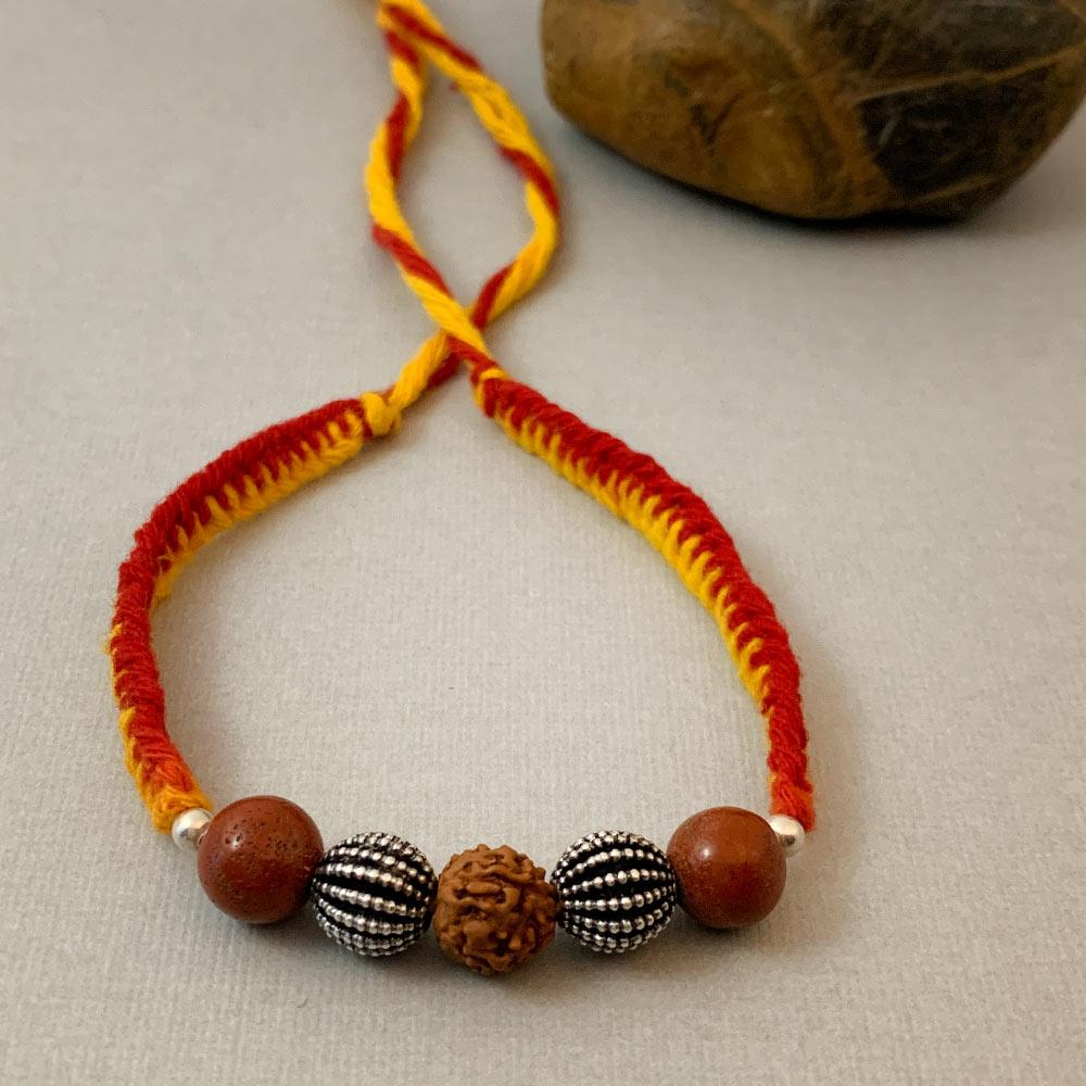 Fourseven Support & Protection Healing Gemstone Rakhi with Red Jasper, Silver and Rudraksha B-0311-SP-S-JASP Base-Image