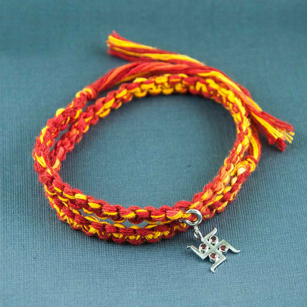 Svasti Silver Charm Moli Rakhi Bracelet