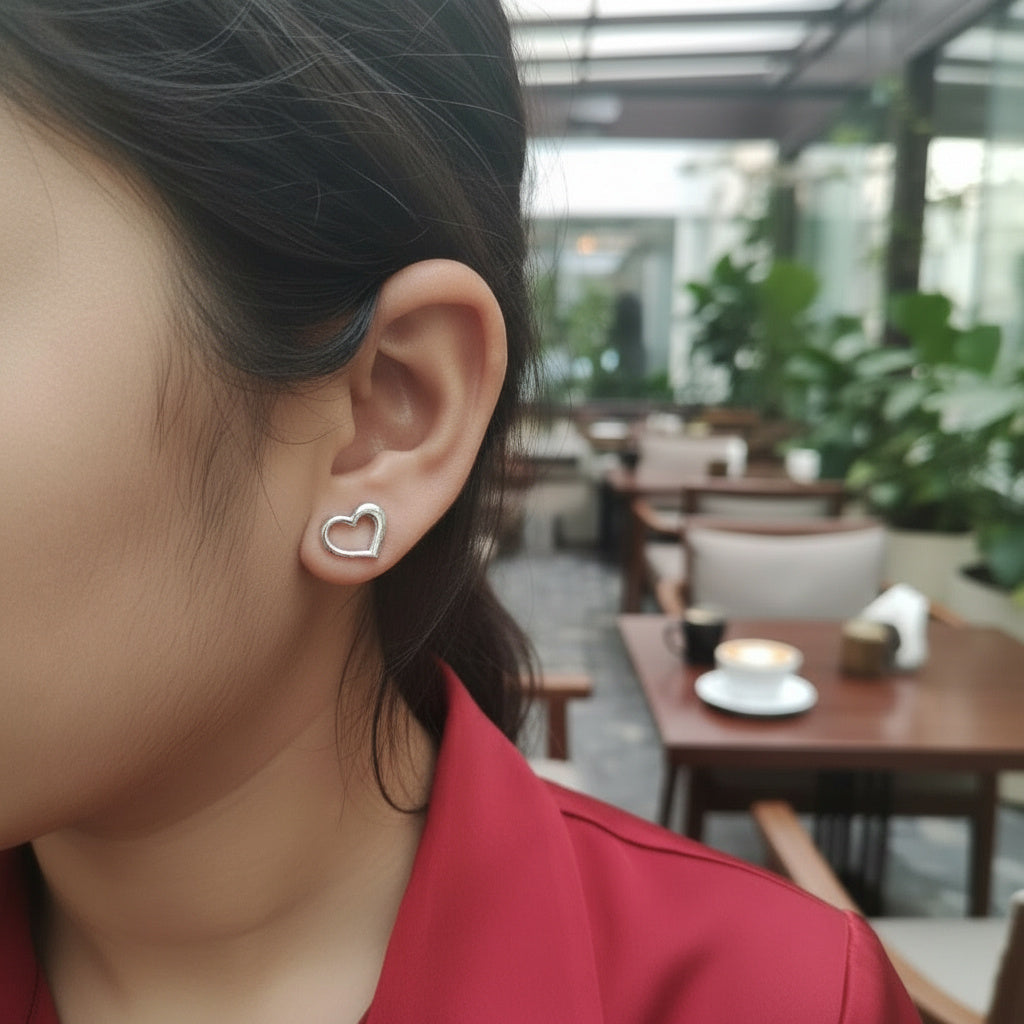 Sweetheart Plain Stud Silver Earrings