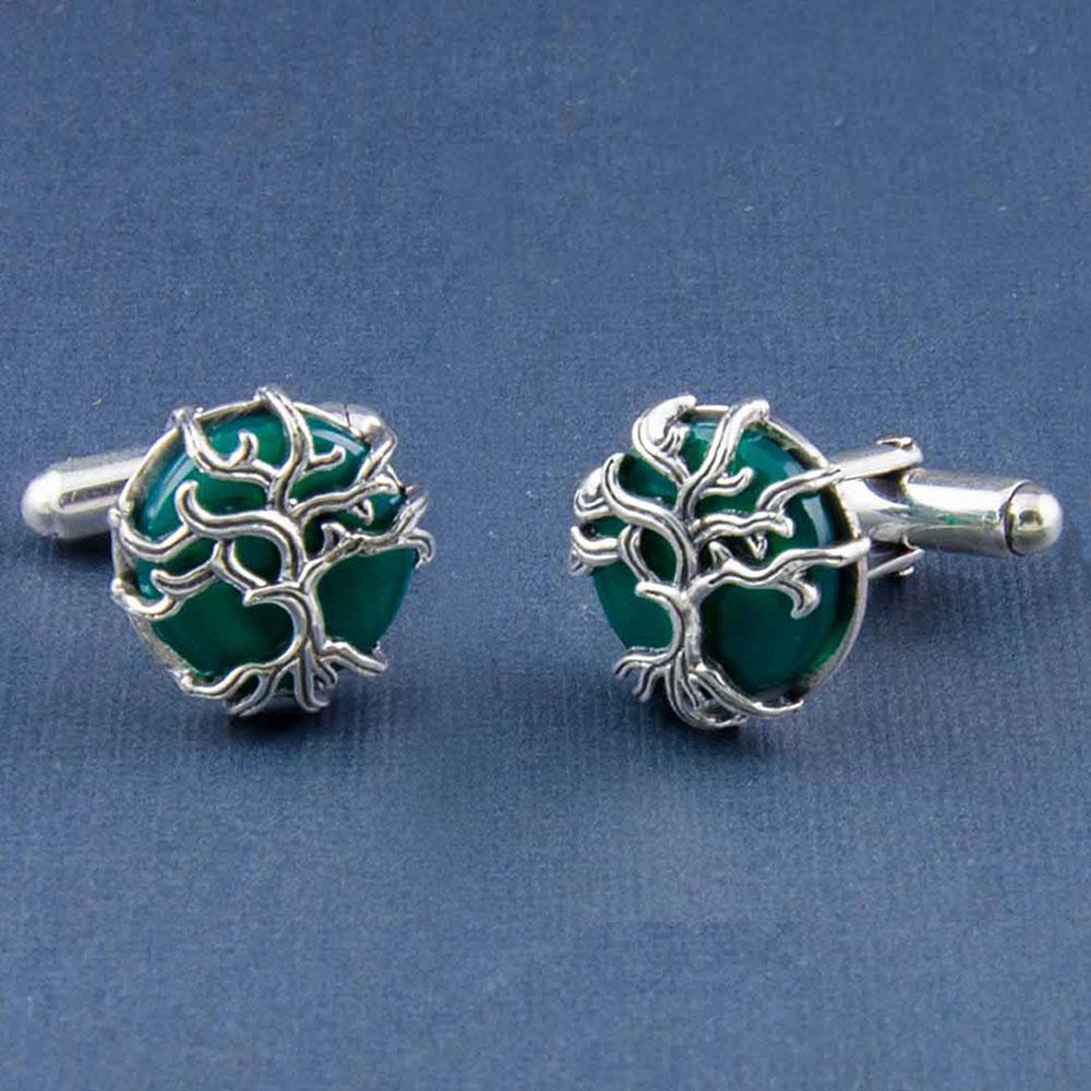 Fourseven Tree of Life Cufflinks in Green Onyx CL-68-EA-GRO Base-Image