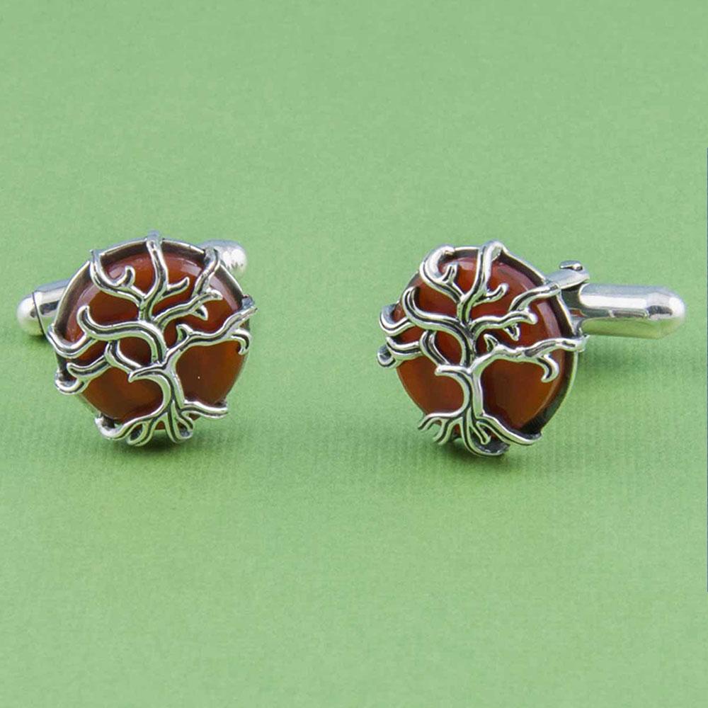 Fourseven Tree of Life Cufflinks in Red Onyx CL-68-EA-REDO Base-Image