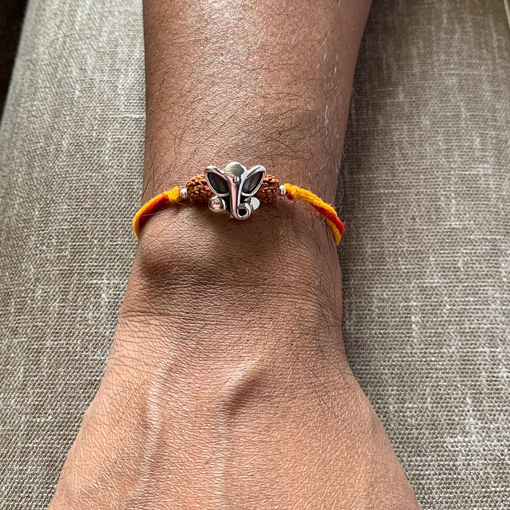 Vighnaharta Ganesha Silver Pendant Moli Rakhi Bracelet