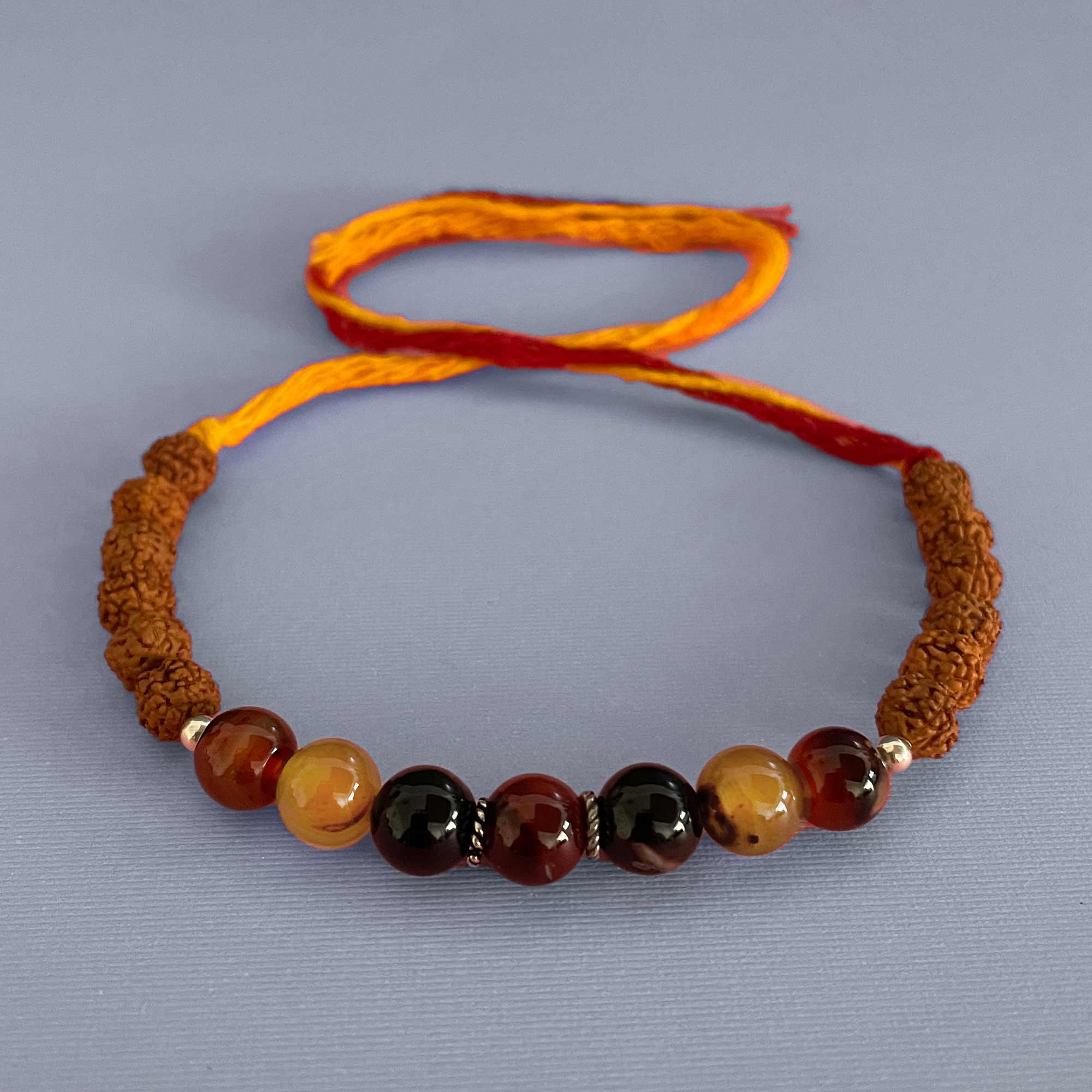 Vitality & Good Energy Healing Gemstone Moli Rakhi Bracelet with Multi Onyx, Rudraksha and Silver