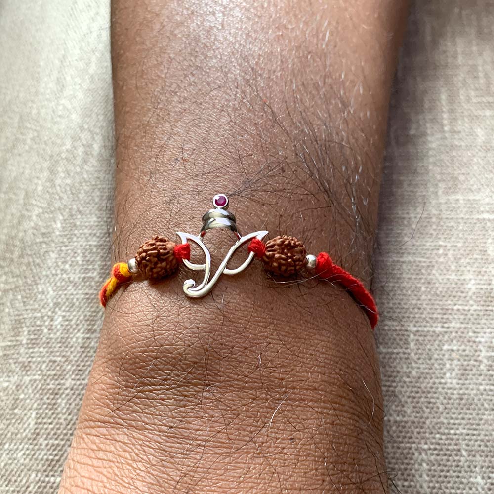 Ganesha Silver Pendant Moli Rakhi Bracelet
