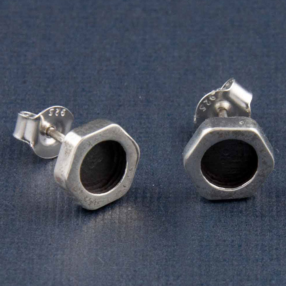 Oxidized Nut and Bolt Stud Earrings