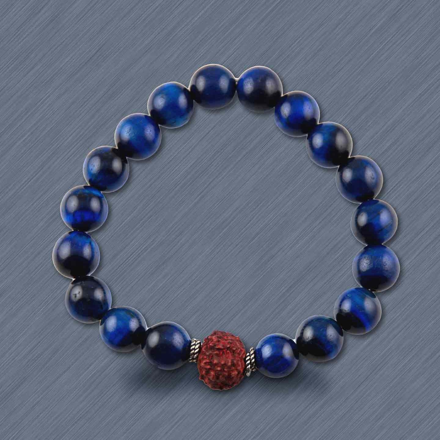 Inner Courage Tiger's Eye with Rudraksha Elastic Bead Bracelet