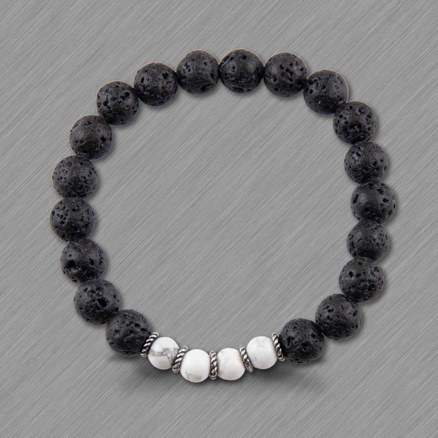 Keep Calm & Carry On Howlite & Lava Elastic Bead Bracelet