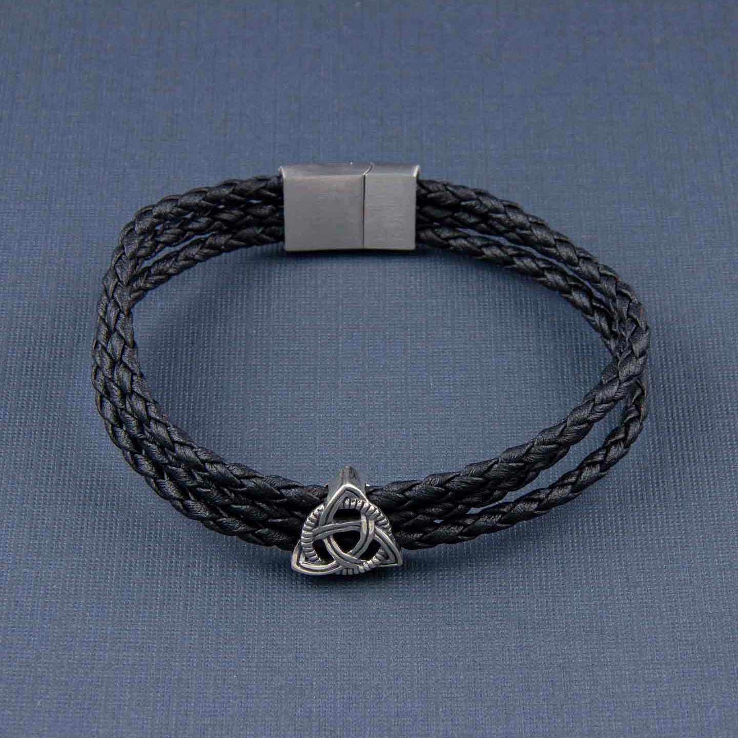 Knot of Protection Story Bead with Triple Layer Faux Leather Magnetic Clasp Bracelet