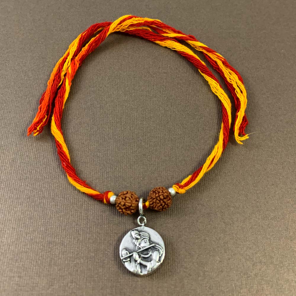 Radha Krishna Aashirwaad Silver Charm Moli Rakhi Bracelet