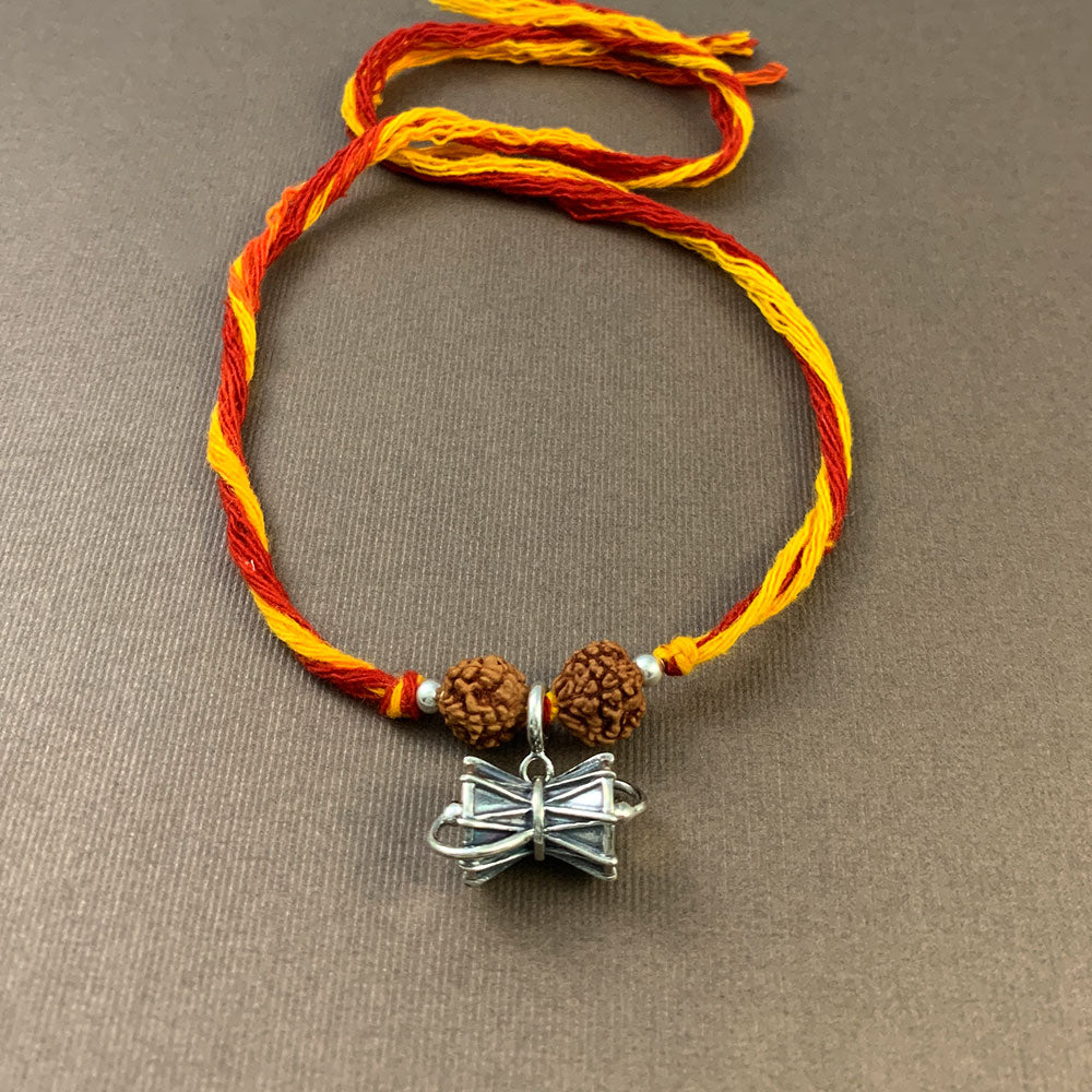 Large Damru Silver Charm Moli Rakhi Bracelet