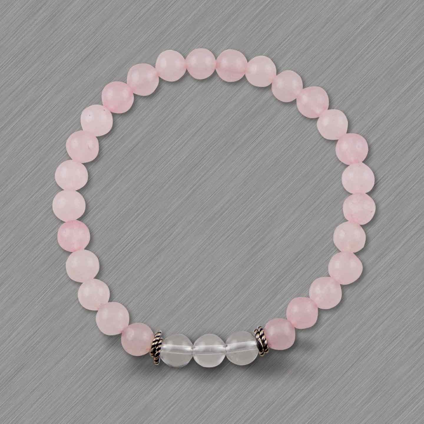 Love is Love Rose Quartz & Crystal Quartz Elastic Bead Bracelet