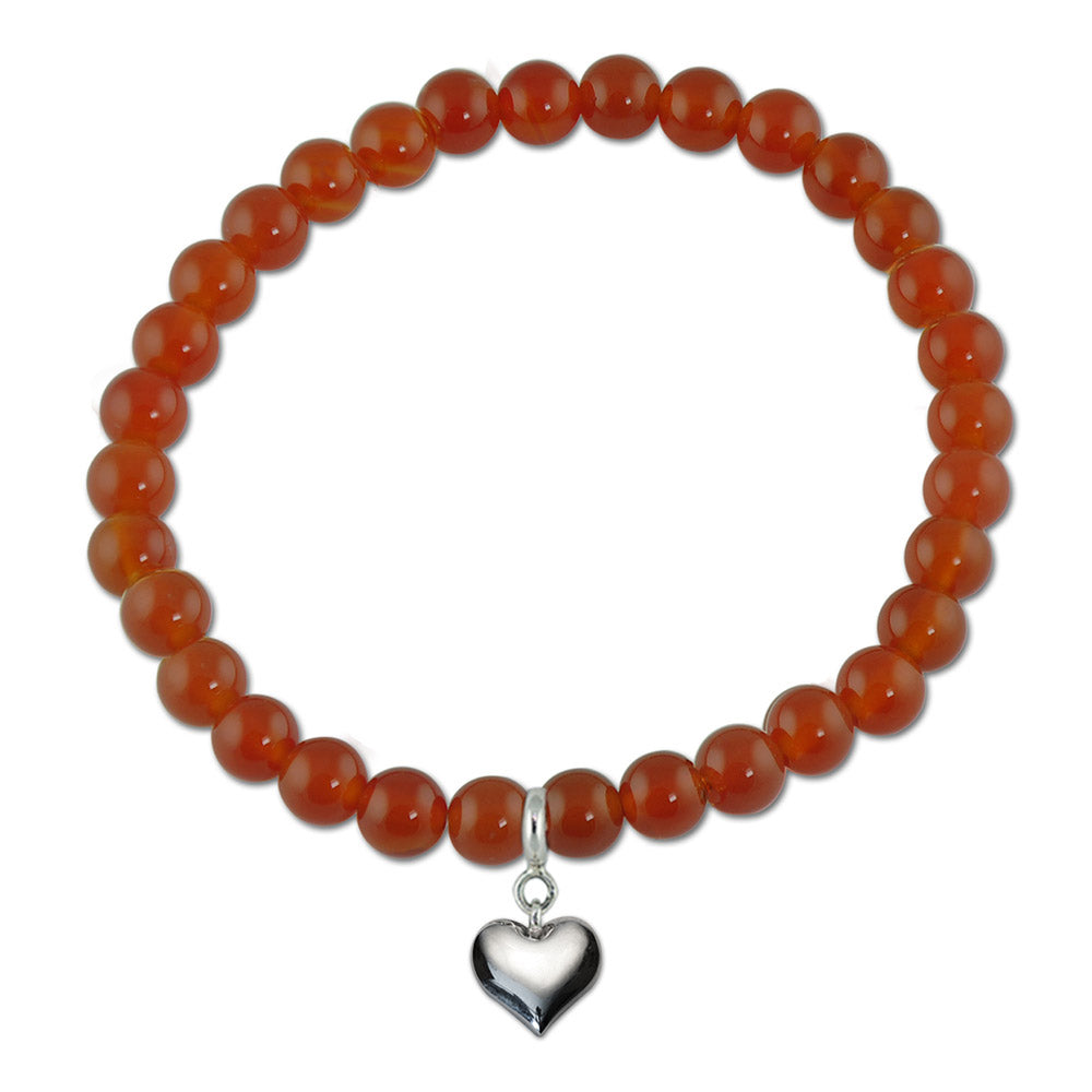 Loving Heart Silver Charm Red Onyx Bead Bracelet