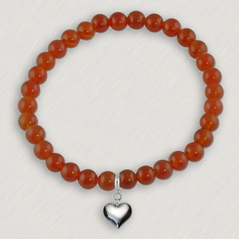 Loving Heart Silver Charm Red Onyx Bead Bracelet