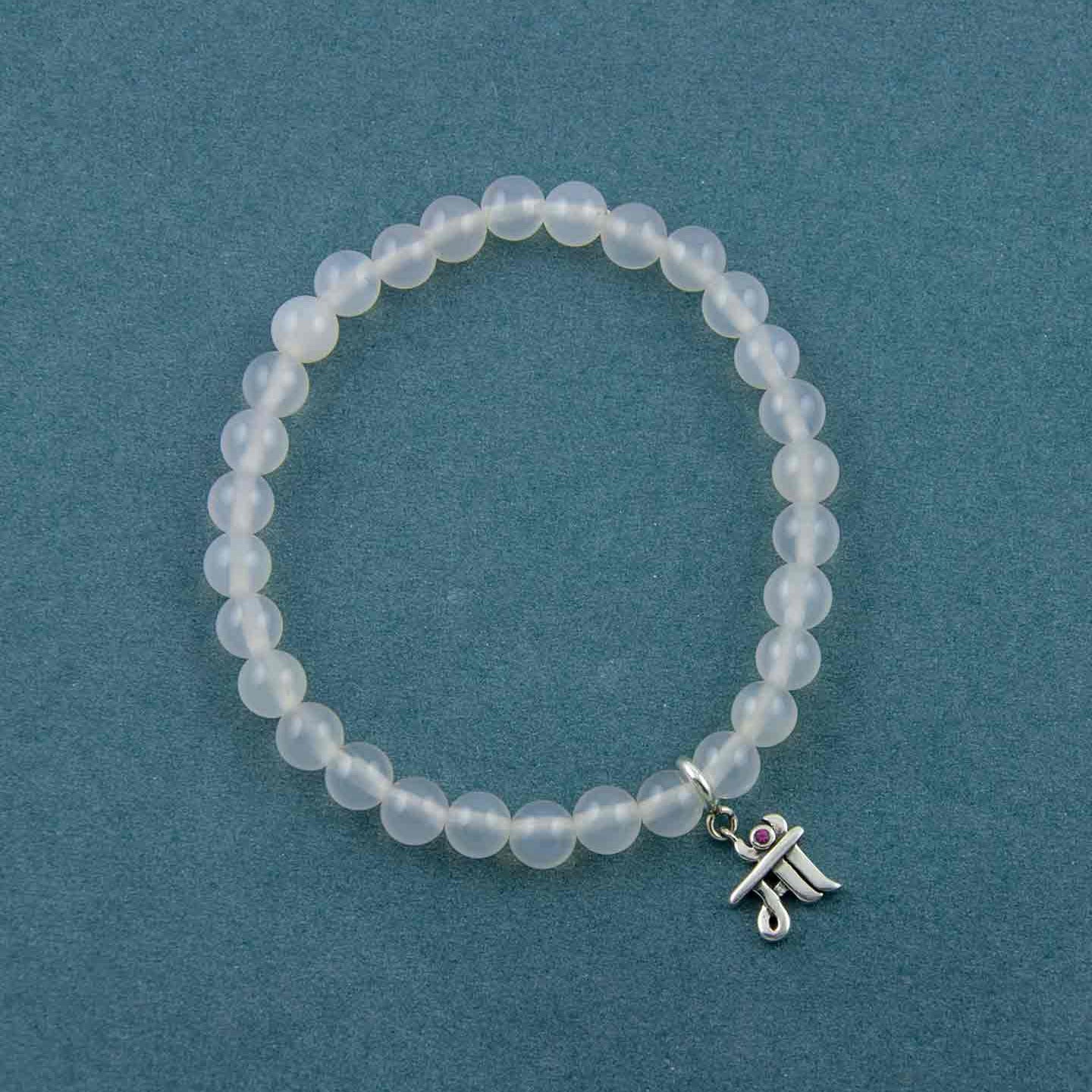 Maa Silver Charm with White Onyx Elastic Bead Bracelet