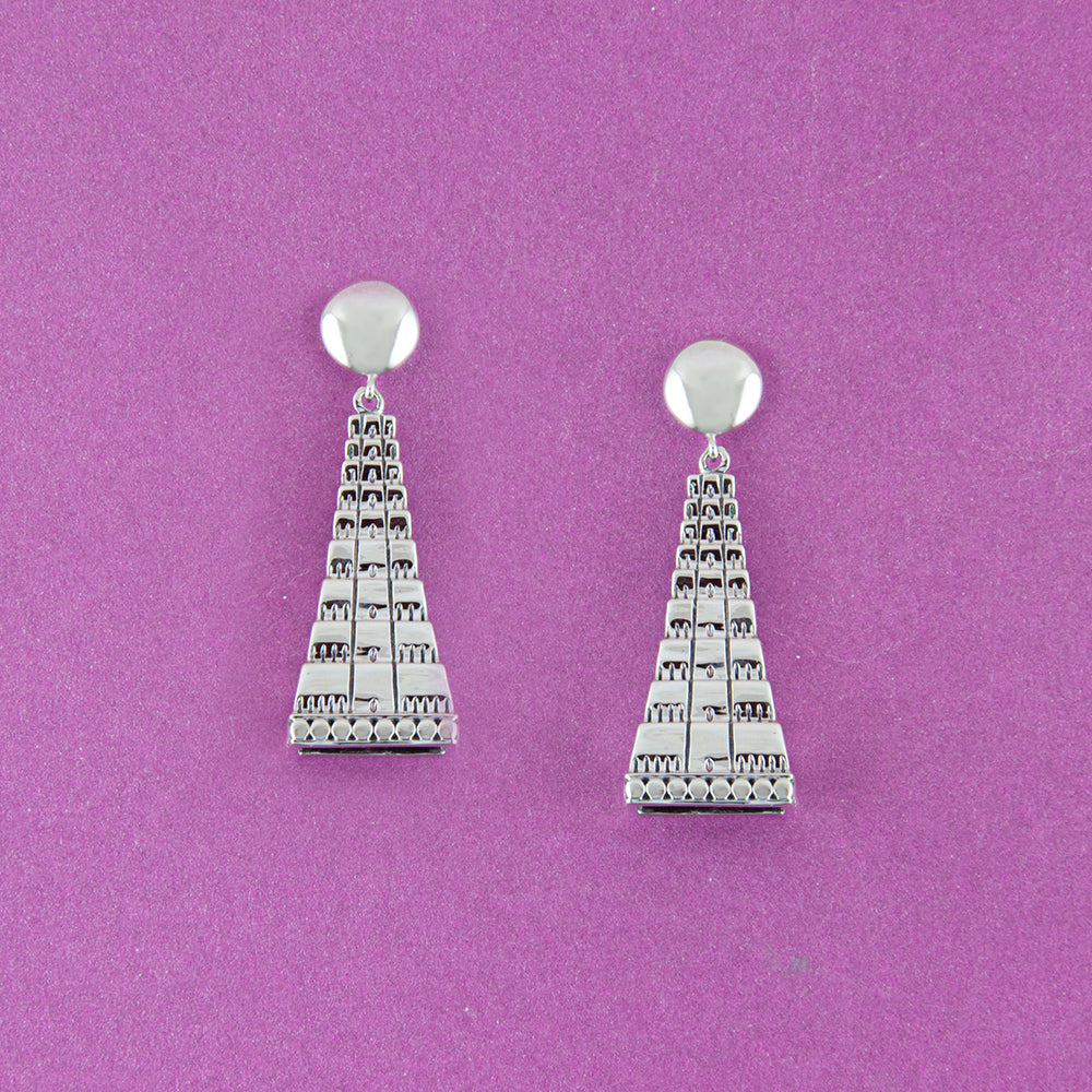 Meenakshi Temple Stud Drop Silver Earrings