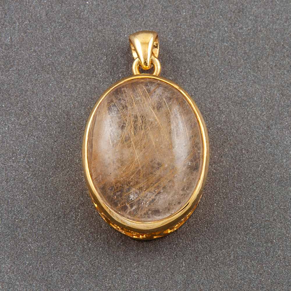 Araiya 1.5-Micron Gold-Plated Silver Gemstone Pendant with Rutile Quartz